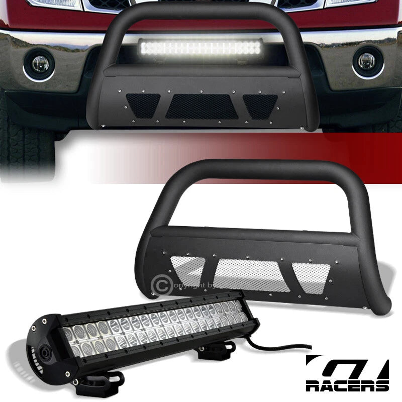 05-21 Frontier/Pathfinder Matte Bk Studded Mesh Bull Bar+120W CREE LED Light