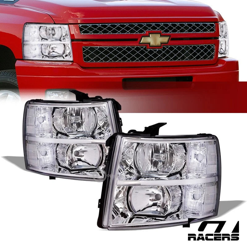2007-2013 2014 Chevy Silverado Chrome Clear Headlights Signal Lamps Pair Nb