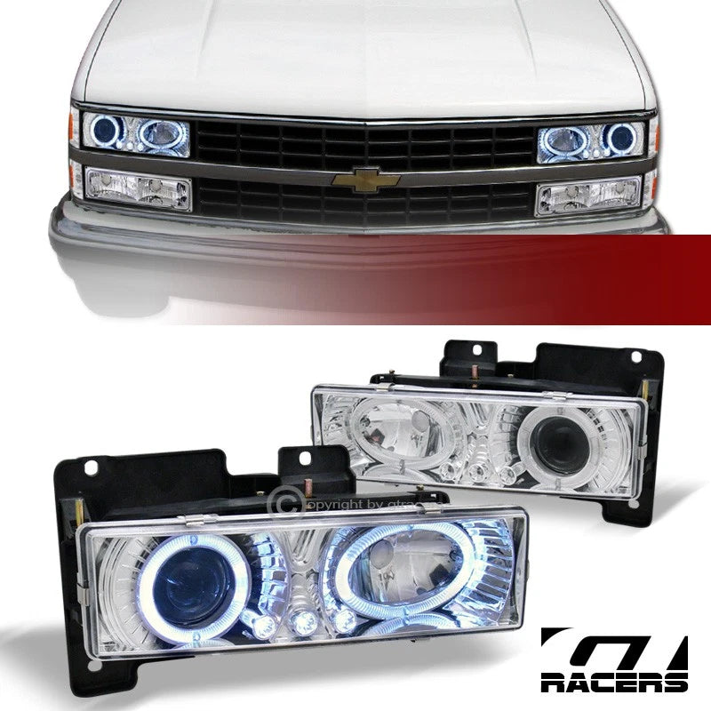 1988-2000 Chevy C10 CK C/K Silverado Chrome Halo LED Projector Headlights k2
