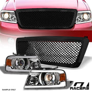 2004-2008 F150 Chrome LED Tube Bar Projector Headlights Am+Black Mesh Grille