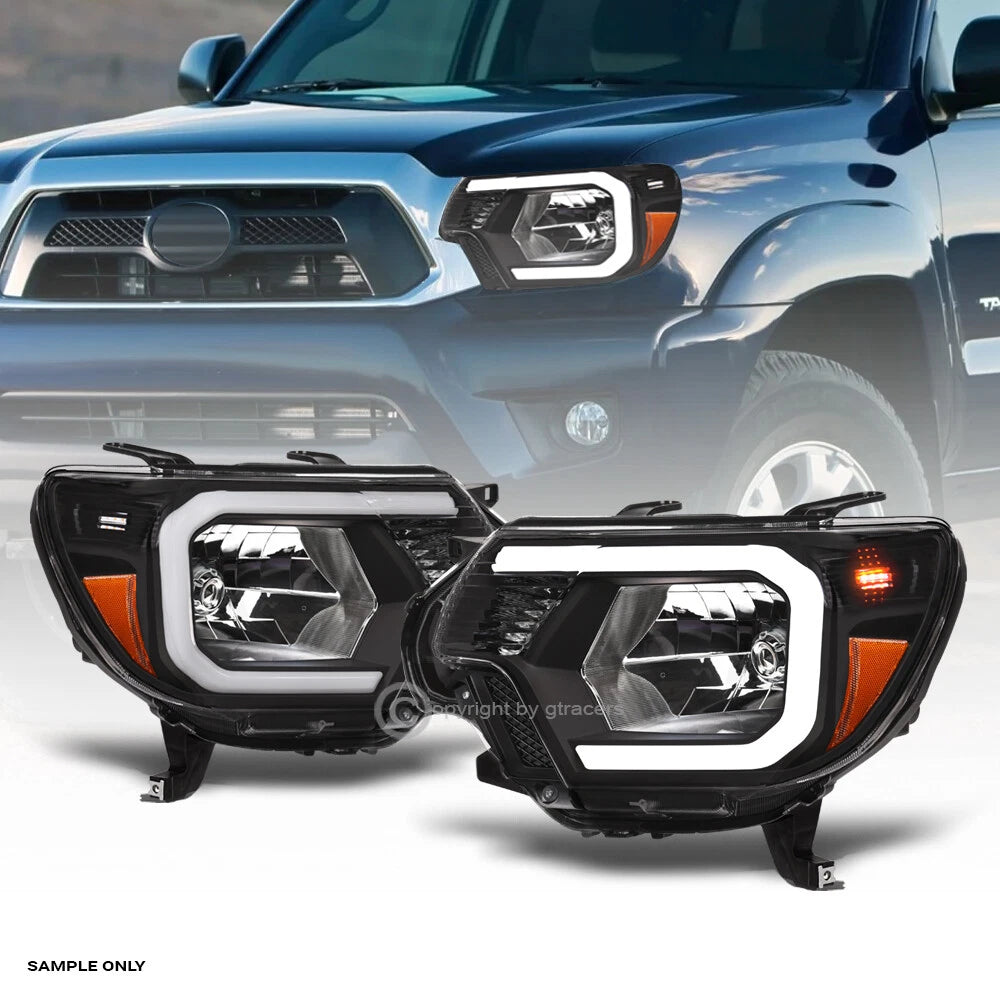 2012-2015 Toyota Tacoma Black Crystal Headlights Signal Amber w/LED Tube Bar