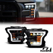 2015-2017 Ford F150 Black Full LED Sequential Tube Tri Projector Headlights