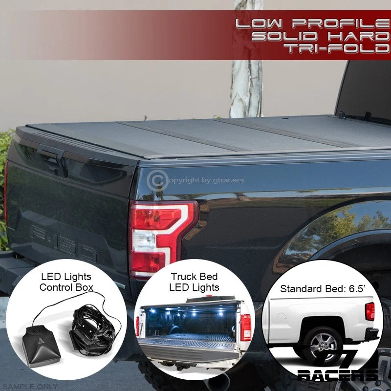 2014-2019 Silverado/Sierra 6.5' Low Profile Hard Tri Fold Tonneau Cover+LED