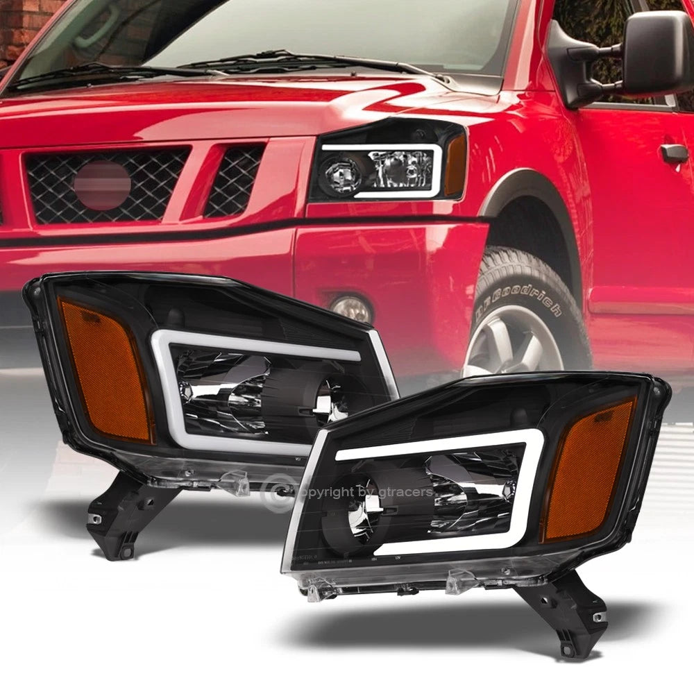 2004-2015 Titan/2005-2007 Armada Blk Headlights Signal Amber w/LED Tube Bar