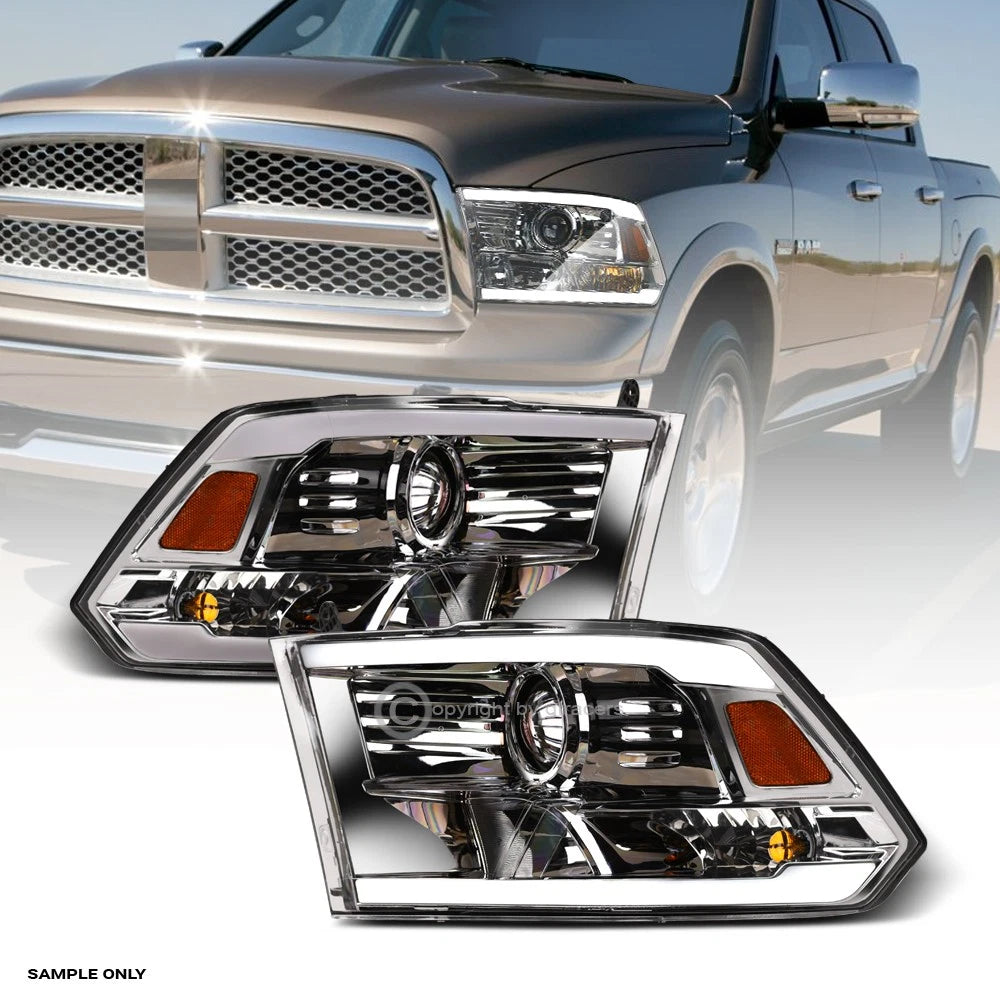 2009-2018 Dodge Ram Chrome Projector Headlights Signal Amber w/LED Tube Bar