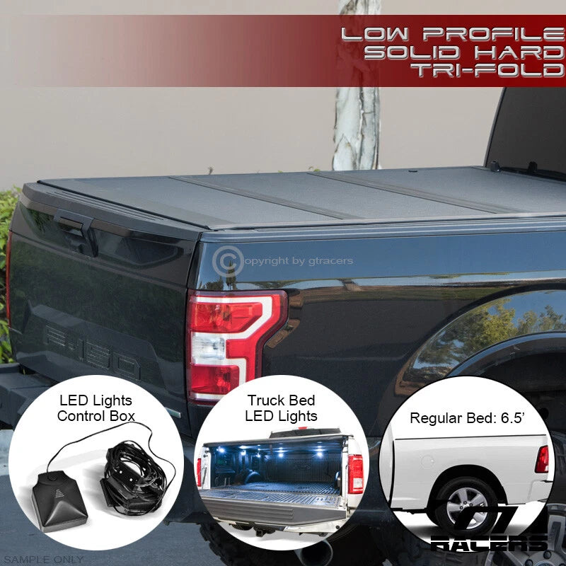 2002-2009 Dodge Ram 6.5'/78" Bed Low Profile Hard Tri Fold Tonneau Cover+LED