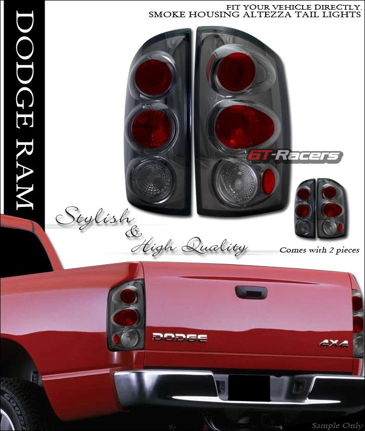 2002-2006 Dodge Ram Truck Smoke Housing Altezza Tail Lights Rear Lamps Pair