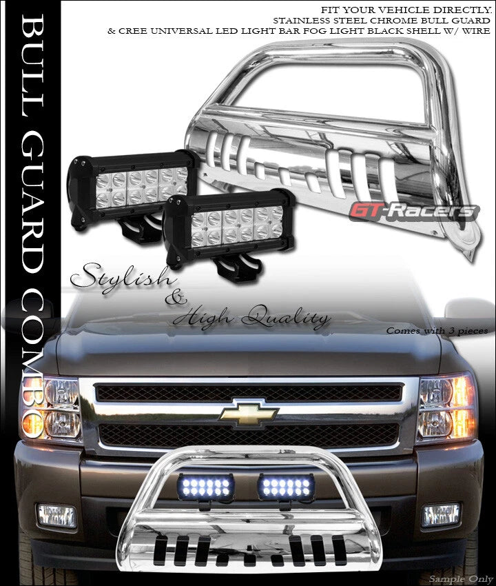 Chrome Bull Bar Bumper Guard+36W CREE LED Light 07+ Silverado/Sierra 2500 Hd