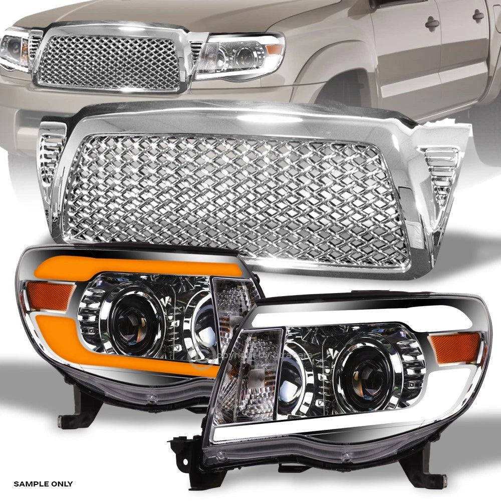 Switchback Sequential 05-11 Tacoma Chrome LED Projector Headlights A+M Grill