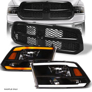 Switchback Sequential 13-18 Ram 1500 Blk LED Headlights Am+Honeycomb M Grill