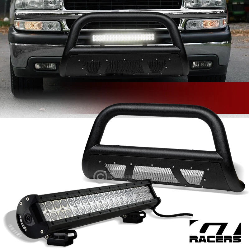 1999-2007 Silverado/Sierra 1500 Textured Black Mesh Bull Bar+120W LED Lights