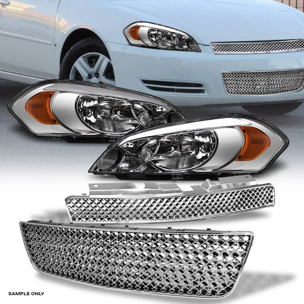2006-2016 Impala/Limited Chrome LED Bar Headlights Amber+Up & Lo Mesh Grille