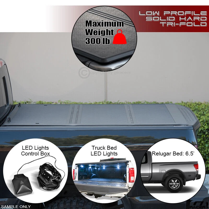 2004-2015 Nissan Titan 6.5' Bed Low Profile Hard Tri Fold Tonneau Cover+LED