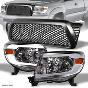 05-11 Toyota Tacoma Chrome LED Tube Headlights Amber+Matte Black Mesh Grille
