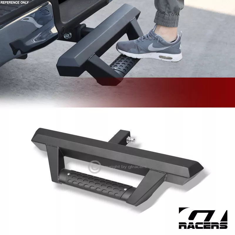 7" Drop Matte Black Hoop Style Rear Trailer Hitch Step w/2" Tow Receiver G15