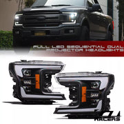 2018-2020 F150 Blk/Chrome Full LED Switchback Sequential Projector Headlight