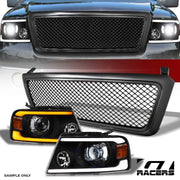 04-08 F150 Blk Sequential Full LED Projector Headlights Am+Matte Mesh Grille
