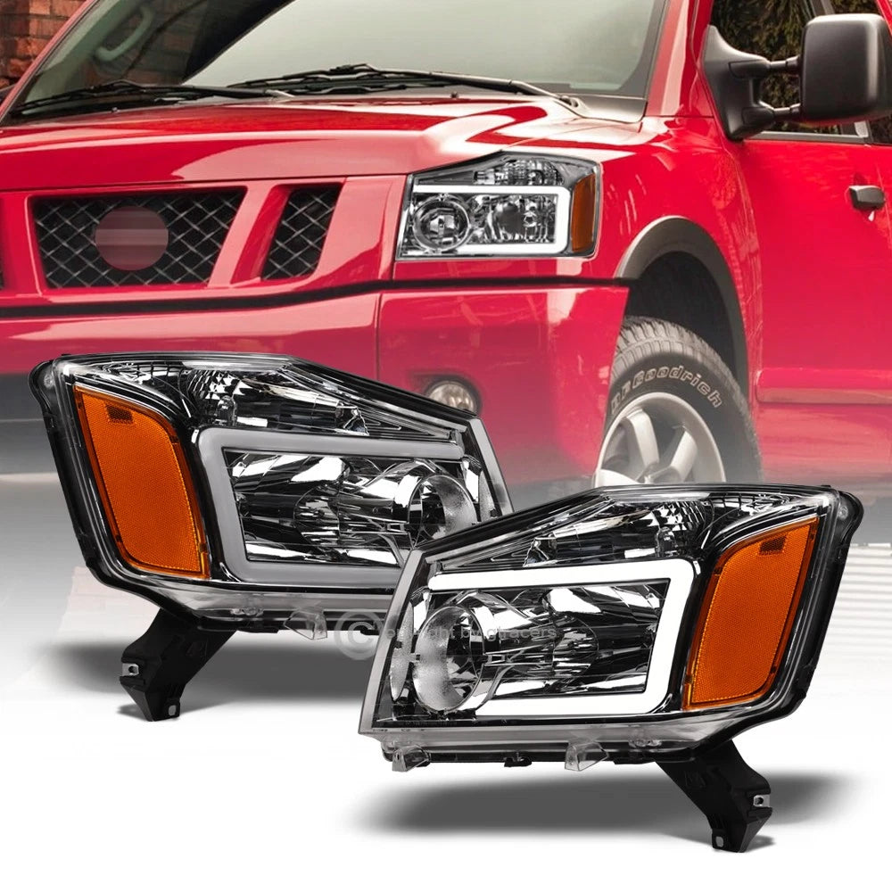 2004-2015 Titan/2005-2007 Armada Chrome Headlights Signal Amber w/LED Tube