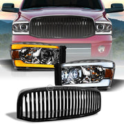 Switchback Sequential 06-09 Ram Chrome Full LED Pro Headlights+Blk V Grille