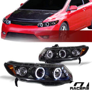 2006-2011 Honda Civic Coupe Black LED Halo Projector Headlights Signal Amber