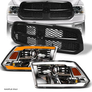Switchback Sequential 13-18 Ram 1500 Chrome LED Pro Headlights A+Blk M Grill