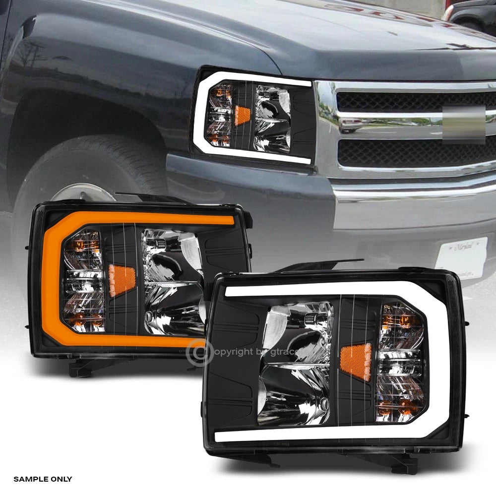 Switchback Sequential 2007-2014 Silverado Black Headlights w/LED Tube Bar