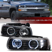 1999-2002 Chevy Silverado/2000+ Tahoe Black DRL LED Halo Projector Headlight