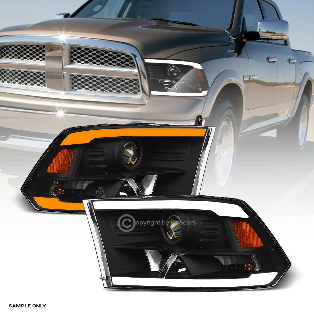 Switchback Sequential 2009-2018 Ram Blk Projector Headlights w/LED Tube Bar