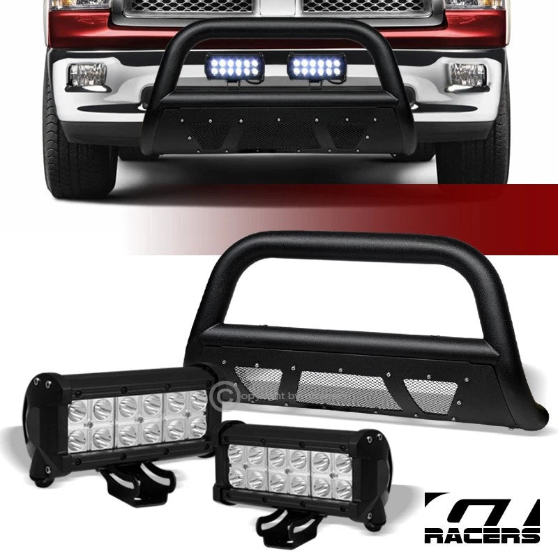 2009-2018 Ram 1500 Textured Black Studded Mesh Bull Bar+36W CREE LED Lights