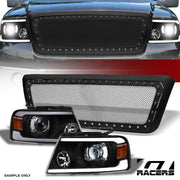 04-08 F150 Blk Full LED Tube Projector Headlights Am+Matte Rivet Mesh Grille