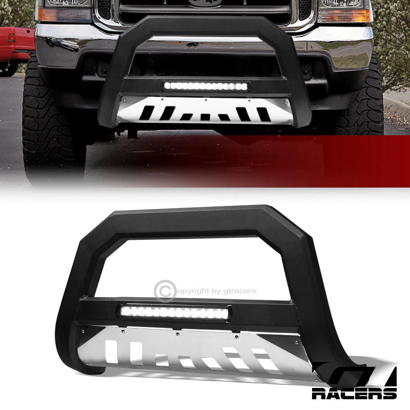 1999-2004 F250/F350/Excursion Matte Black/SS Skid AVT Aluminum LED Bull Bar
