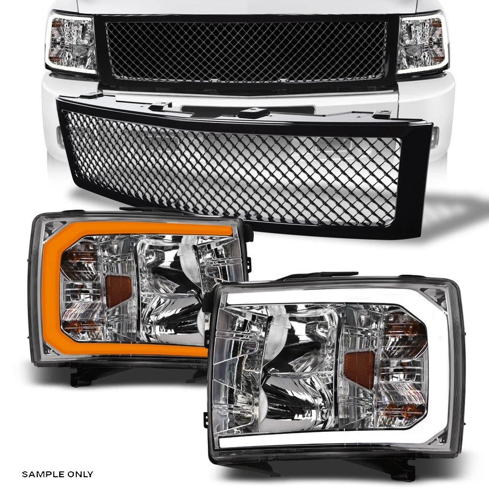 Switchback Sequential 07-13 Silverado 1500 Chrome LED Headlight A+Bk M Grill
