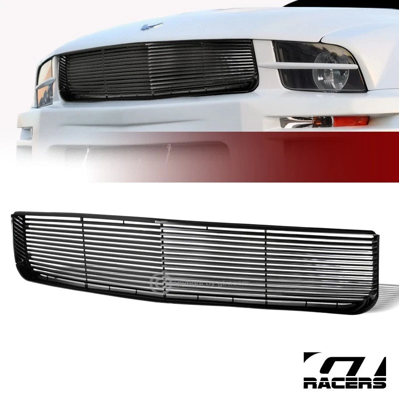 2005-2009 Ford Mustang V6 Black Horizontal Front Hood Bumper Grille ABS New