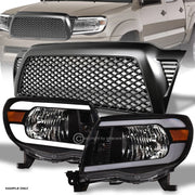 2005-2011 Toyota Tacoma Blk LED Tube Bar Headlights Amber+Matte Mesh Grille