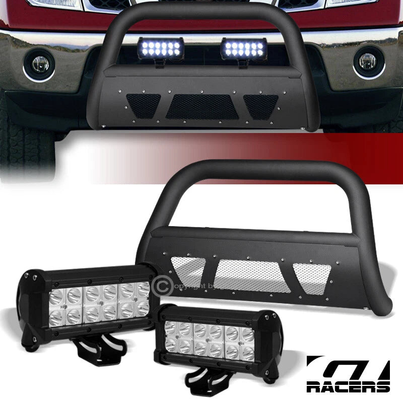05-21 Nissan Frontier Matte Black Studded Mesh Bull Bar+36W CREE LED Lights