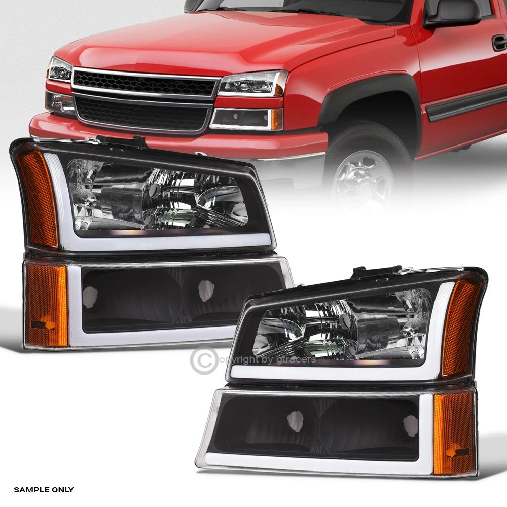 2003-2006 Silverado/Avalanche Blk Headlights+Bumper Signal Amber w/LED Tube