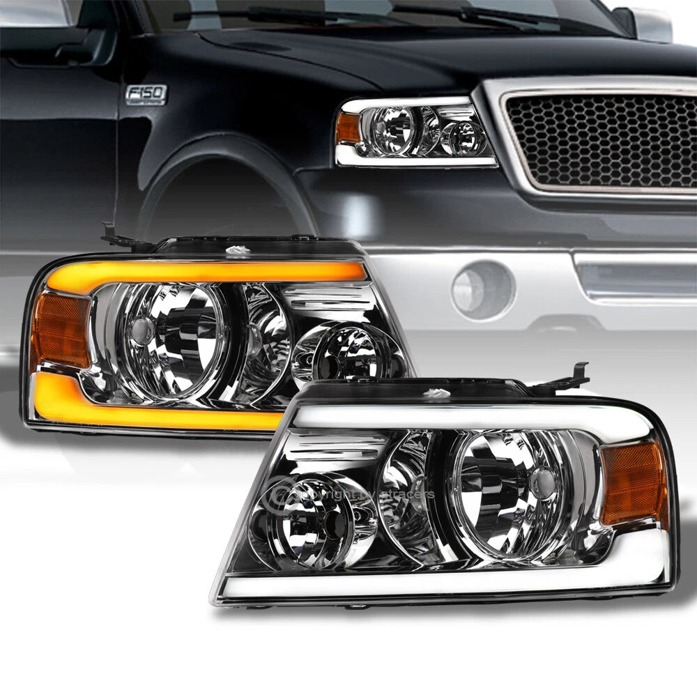 Switchback Sequential 2004-2008 F150/Mark LT Chrome Headlight w/LED Tube Bar