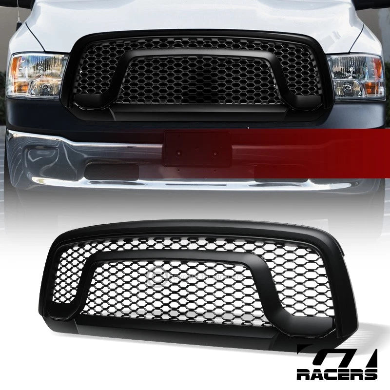 2013-2018 Dodge Ram 1500 Matte Blk Rebel Honeycomb Mesh Front Bumper Grille