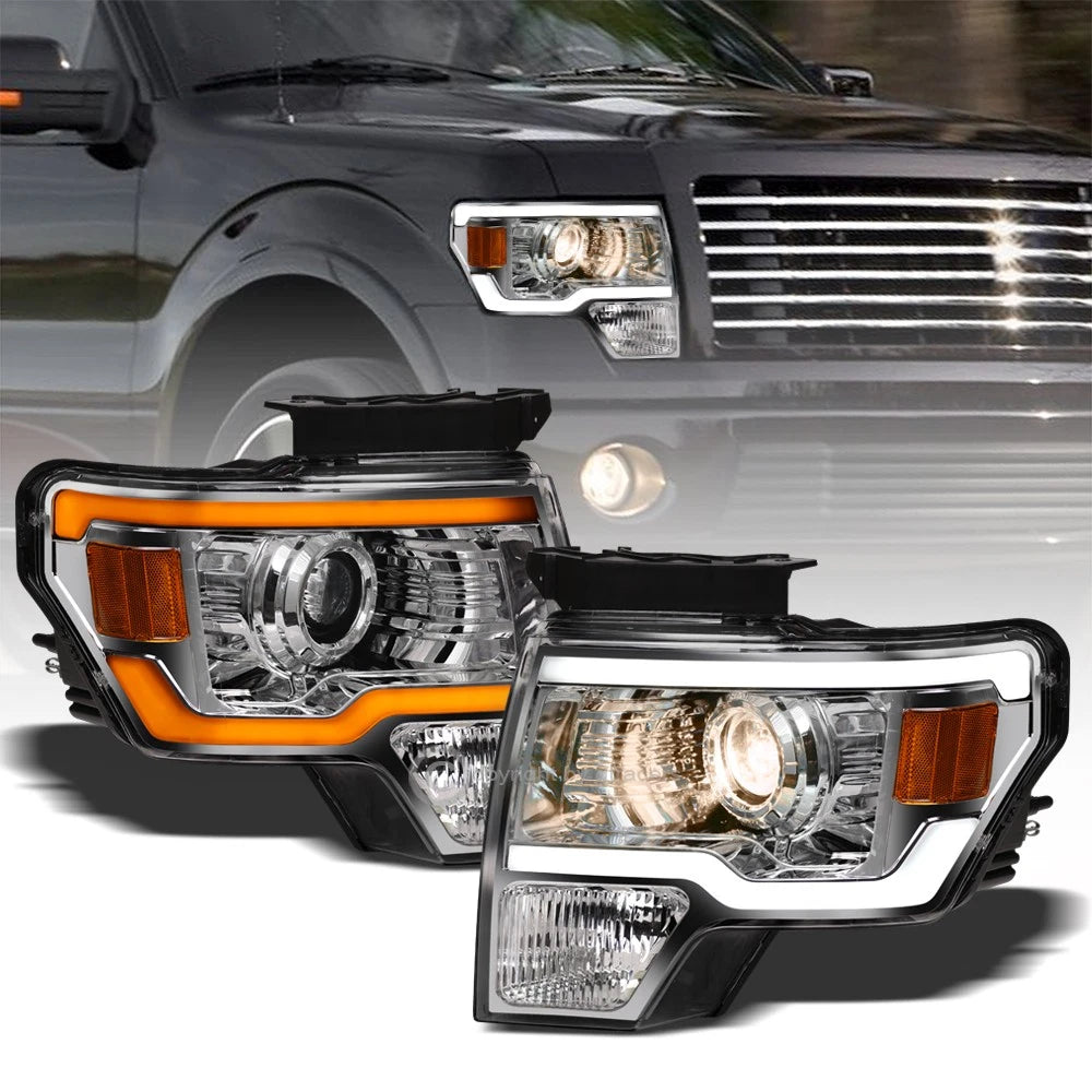 Switchback Sequential 2009-2014 F150 Chrome Projector Headlights w/LED Tube