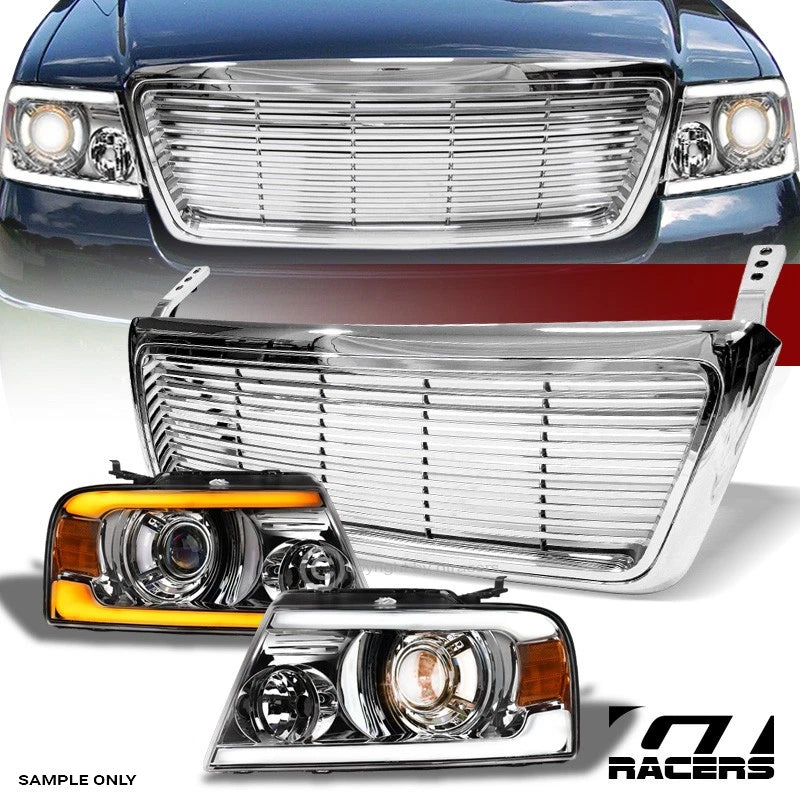 04-08 F150 Chrome Sequential LED Bar Projector Headlights A+Horizontal Grill