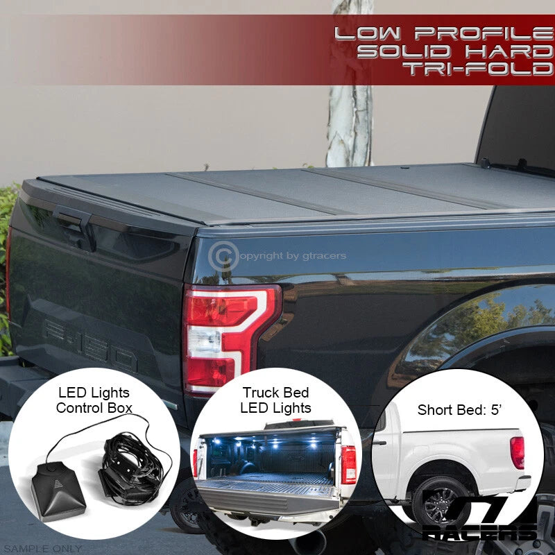 2019-2023 Ranger 5 Ft Short Bed Low Profile Hard Tri Fold Tonneau Cover+LED