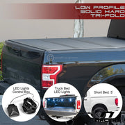 2019-2023 Ranger 5 Ft Short Bed Low Profile Hard Tri Fold Tonneau Cover+LED