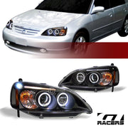 2001-2003 Honda Civic Blk Housing LED Halo Projector Headlights Lamps Signal