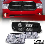 2013-2018 Ram 1500 Chrome Quad Lamps Headlights nb+Blk Honeycomb Mesh Grille
