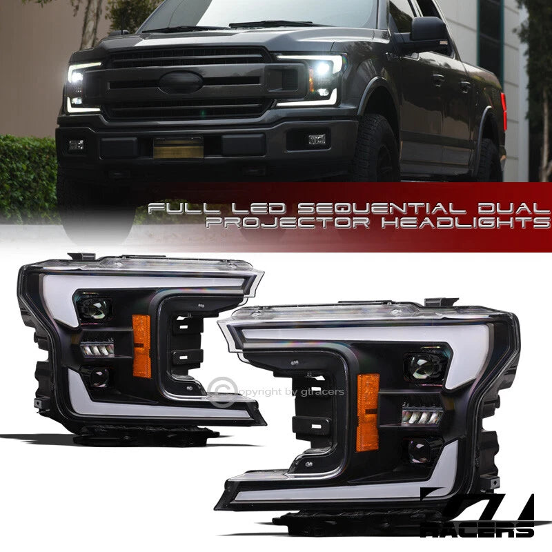 2018-2020 F150 Black/Blk Full LED Switchback Sequential Projector Headlights