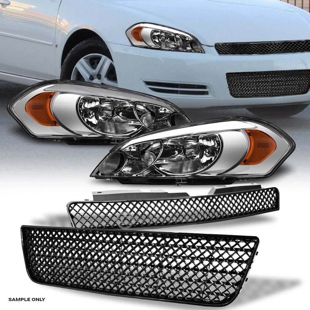 06-16 Impala/Limited Chrome LED Bar Headlights Amber+Blk Up & Lo Mesh Grille