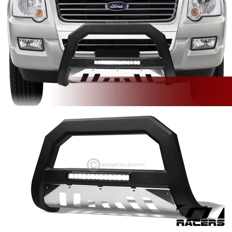 2006-2010 Explorer Matte Blk/SS Skid AVT Aluminum LED Bull Bar Bumper Guard