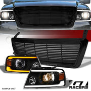04-08 F150 Blk Sequential LED Tube Projector Headlights Am+Horizontal Grille