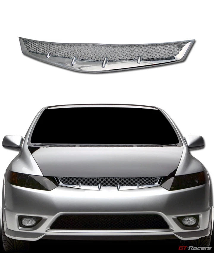 2006-2008 Honda Civic Coupe Jdm R Chrome Mesh Front Bumper Grill Grille ABS