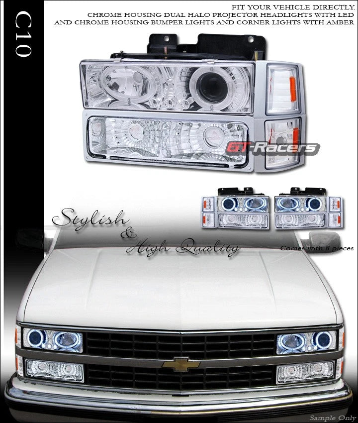Chrome Led Projector Headlights+Bumper Yd+Corner Amber 94-00 Chevy C10 Truck